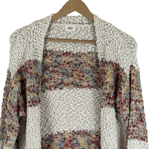 BKE Open Front Cardigan Womens M Multicolor Striped Boho Cozy Indie Lagenlook - Picture 2 of 6